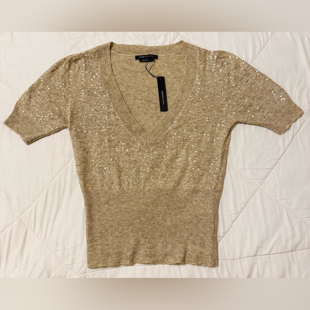 BCBG MaxAzria Gold Sequined Knit Top